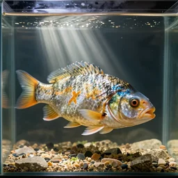 photo of a fish that looks like a burrito in a fish tank