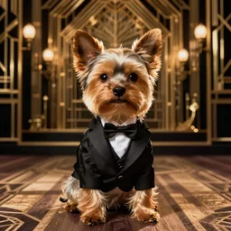 yorkie in a suit in great gatsby style