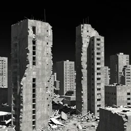 a crumbling brutalist concrete cityscape swelters beneath a black sun