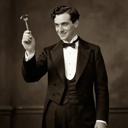 ultra realistic sepia portrait of a 1 9 2 0 s era male magician, wry smile, tall, thin, well dressed, slicked - back hair, long - tailed tuxedo coat, black bow tie, flourish, atmospheric lighting, dark, atmospheric, brooding, painted, intricate, ultra detailed by dave dorman, frank frazetta, well composed, best on artstation, cgsociety, epic, stunning, gorgeous, intricate detail, wow, masterpiece