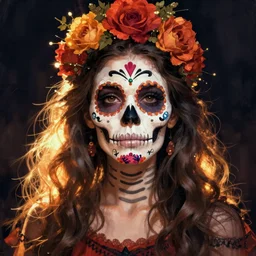 Illustration of a sugar skull day of the dead girl, art by patrick woodroffe
