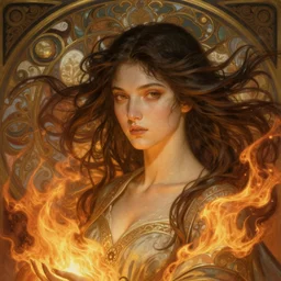 portrait of a goddess of wind and fire, half body, perfect face, d & d, fantasy, intricate, elegant, highly detailed, digital painting, artstation, concept art, smooth, sharp focus, illustration, art by artgerm and greg rutkowski and alphonse mucha