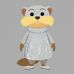 detailed illustration flat 2 d : marten character : wearing diamonds : wearing silver showgirl sequins dress : head legs shoes : lorax movie : artstation