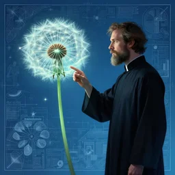 album art priest casting divine dandelion greens spell , in the style of Greg Broadmore and Arthur Rackham and Moebius,trending on artstation, light lighting side view,digital art,surrealism ,macro,blueprint ,vaporwave ,