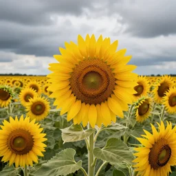 highly detailed photo of sunflower field on cloudy day, hyper realistic, concept art, 8 k detail post - processing