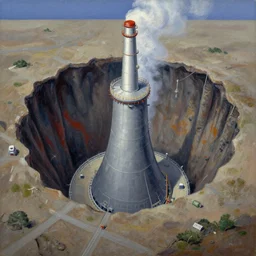 nuclear reactor sinkhole, gouache painting