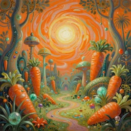 dreamlike  solarpunk garden fantasycore, glossy painting, Art Nouveau Cosmic 4k Detailed Matte Illustration featured on Getty Images ,CGSociety, Jade and Carrot orange color scheme, Pastiche by Marc Simonetti, Pastiche by Cedric Peyravernay