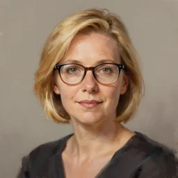 Portrait of a woman, blonde, short hair, glasses, digital painting, photorealistic, trending on ArtStation