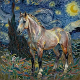 a painting of a horse, by vincent van gogh ( ( claude monet ) )