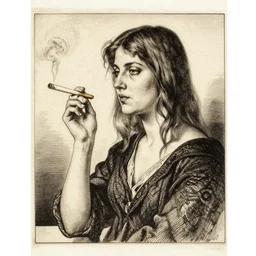 anders zorn etching. damsel smoking a long cigarette. ink