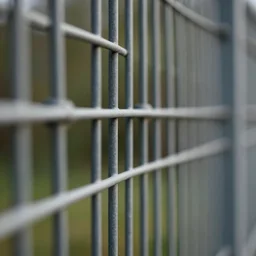 a photograph of a metal fence, shallow depth of field, dof, macro