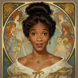 portrait of disney tiana, intricate, elegant, highly detailed, my rendition, digital painting, artstation, concept art, smooth, sharp focus, illustration, art by artgerm and greg rutkowski and alphonse mucha and uang guangjian and gil elvgren and sachin teng, symmetry!!