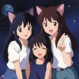 catgirls cat ears in space by greg rutkowski makoto shinkai aramaki shinji artgerm, cushart krenz key art feminine award winning smile haruko ichikawa, kyoto animation, square enix makoto shinkai unrealengine