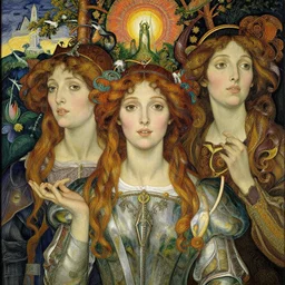 most beautiful jeanne d'arc in the style of william blake, terese nielsen, detailed, intricate, beautiful faces, steve argyle, epic, mesmerizing, triumphant fate, pastoral fantastic reality