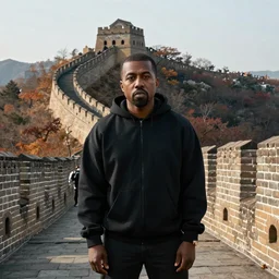 Kanye west at the Great Wall of china, digital art, artstation