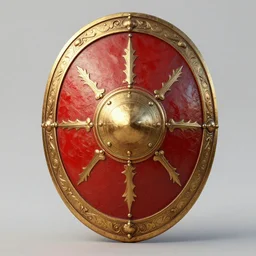 hyper detailed legendary roman shield, red and gold, ornated, concept design, by greg rutkowski and unreal engine 5
