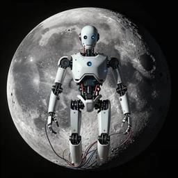 symmetry! detailed masterpiece of a robotic moon with wires coming out of it by beeple, digital art, artstation