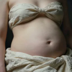out of focus, closeup of the belly of a clothed woman, photography by saul leiter and ernst haas, baroque lighting, pale skin