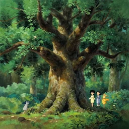 disco diffusion painting of a giant oak tree in a forest of ori and the will of the wisps, studio ghibli, painted by tim hildebrandt, michael whelan, background environment. 8 k