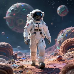 an futuristic astronaut walking on an alien psychedelic planet. 8 k