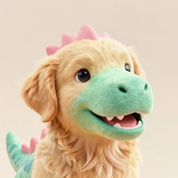 pastel colored dinosaur face looks like golden retriever. render vray redshift octane. 4 k cgsociety volumetric lighting