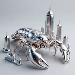 ! dream extremely high quality 8 k 3 d render of a metallic cyberpunk neon galaxy city crayfish, polished, highly reflective, highly detailed, clean, sharp, crisp clean shapes, cast glass, brushed metal, symmetry, mercury, chrome, obsidian, highly detailed, high detail, very aesthetically pleasing