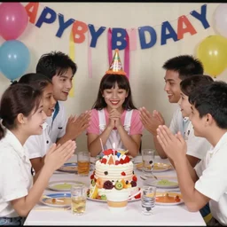color video footage of birthday party, 2 0 0 0's