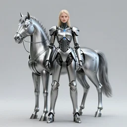 portrait full body girl metal cyborg armor and metal horse by gaston bussiere, anna nikonova aka newmilky, greg rutkowski, yoji shinkawa, yoshitaka amano, tsutomu nihei, donato giancola, geoffroy thoorens, concept art, trending on artstation, featured on pixiv