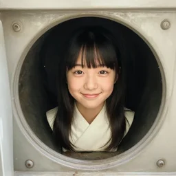 a strange looking bust of a 1 9 years old japanese girl, smiling, found in the vent system