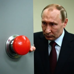 7 0 s movie still of putin with his hand on a big red button, cinestill 8 0 0 t _ 3 5 mm eastmancolor, heavy grain, high quality, high detail