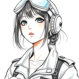 a copic maker manga portrait illustration by yoshiyuki sadamoto and alphons mucha of an anime girl highly detailed wearing streetwear pilot suit by issey miyake and balenciaga 8 k