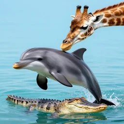 a dolphin with crocodile legs and the head of a giraffe