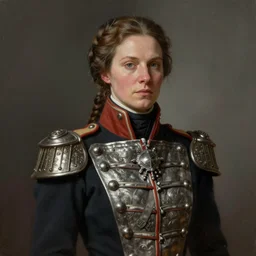 portrait of a swedish woman wearing a traditional nineteenth century kingdom of sweden military jacket, metal shoulder pauldrons, intricate, highly detailed, digital painting, artstation, concept art, sharp focus, cinematic lighting, illustration, art by artgerm and greg rutkowski, alphonse mucha, cgsociety