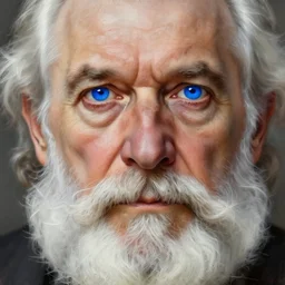 Old man, vivid blue eyes, bushy white beard, digital painting, lots of details, gaze, extremely detailed, 4k, intricate, brush strokes, Mark Arian, Artgerm, Bastien Lecouffe-Deharme