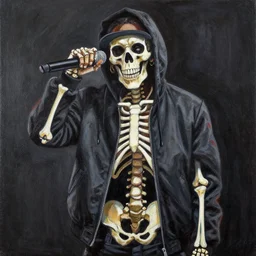 a hiphop painting of a rapper skeleton