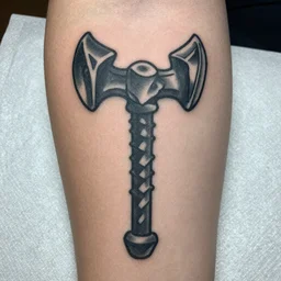 Prison tattoo of Mjölnir, ugly, amateur, worst