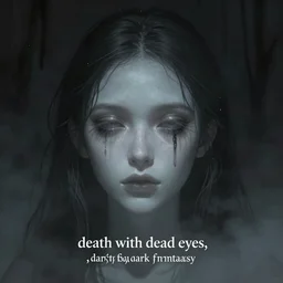 “death with dead eyes, dark, ghost, fog, dark fantasy”