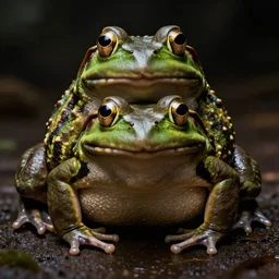 hyperrealistic image of bullfrog, by thomas eakes & xiang duan, perfect symmetry, dim volumetric lighting, photorealistic, 8 k octane beautifully detailed render, post - processing, extremely hyper - detailed, intricate, epic composition, lifelike attributes, cinematic lighting, masterpiece, trending on artstation, very very detailed, stunning,