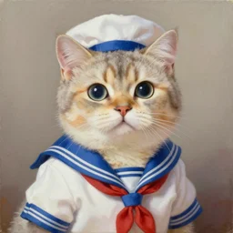 cute cat wearing sailor suit, detailed painting 4 k