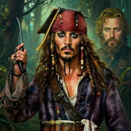 photo of davy jones pirates of caribbean with the vladimir lenin face in the forest, highly detailed, digital painting, artstation, smooth, sharp focus, illustration, art by artgerm and greg rutkowski and alphonse mucha