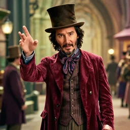 Keanu reeves as Willy Wonka 4K quality super realistic