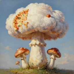 mushroom cloud made of pizza. 4 k highly detailed oil painting.