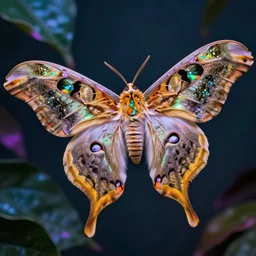 high quality macro photo iridescent cecropia moth! jeweled gorgeous! highly detailed david ligare elson peter cinematic neon lighting high quality low angle hd 8k sharp shallow depth of field