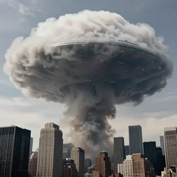 [alien invasion] ufo spotted in new york. There is a large behemoth cloud. The large smoke entity is trampling the city.
