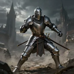 A full armored knight struggling with playing dark souls
