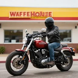 boerboel as a motorcycle biker in front of wafflehouse