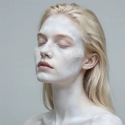dof, photorealistic portrait of a beautiful aesthetic pale blonde woman by saul leiter, translucent white skin, closed eyes, foggy