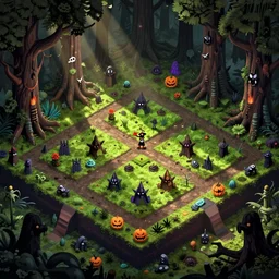 evil forest halloween themed isometric game level, toon shader, arnold maya render, artstation by miha rinne