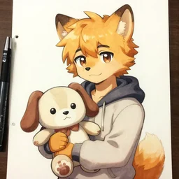 a cartoon of a person holding a stuffed animal, a detailed drawing by ai - mitsu, featured on deviantart, furry art, character, made of all of the above, official art