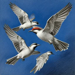 highly detailed beautiful photography of birds, sharp focus, dramatic, dynamic, lighting, elegant, blue background, harmony, beauty, masterpiece, by roberto ferri, by durero, pencil draw